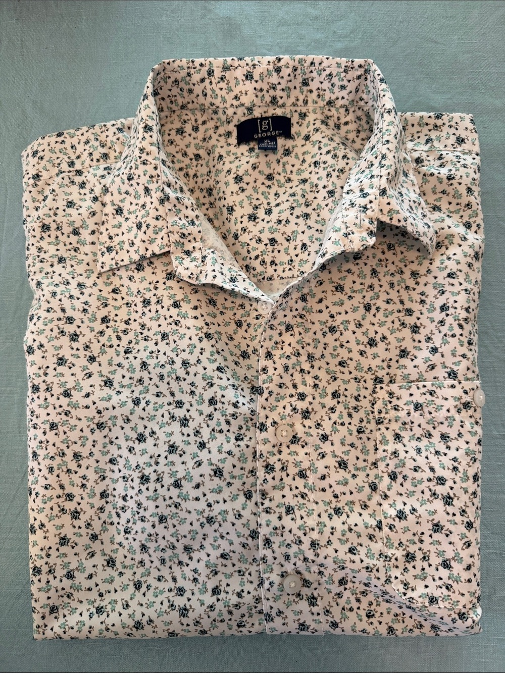 George Men's White Button-Down Shirt with Green Floral Print
